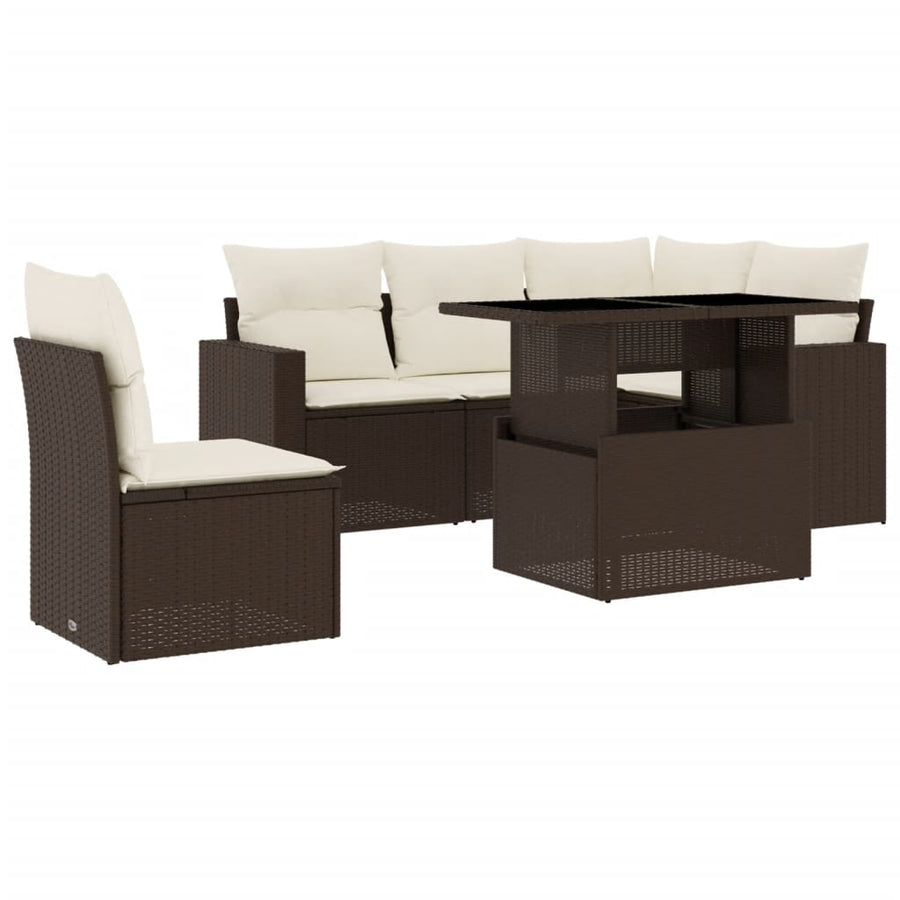 6-delige Loungeset met kussens poly rattan bruin