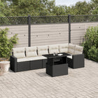 7-delige Loungeset met kussens poly rattan zwart