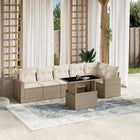 7-delige Loungeset met kussens poly rattan beige