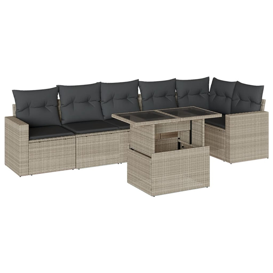 7-delige Loungeset met kussens poly rattan lichtgrijs