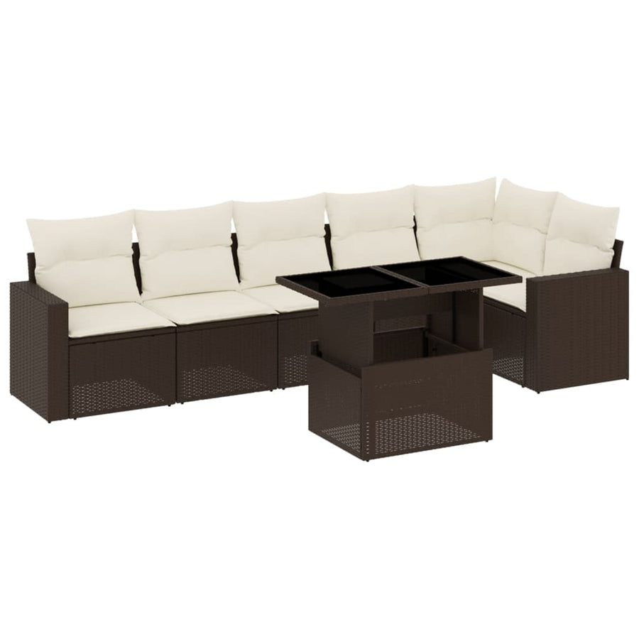 7-delige Loungeset met kussens poly rattan bruin