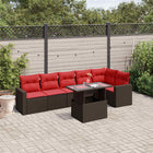 7-Piece Garden Bench Set with Cushions, Brown Poly Rattan