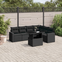7-delige Loungeset met kussens poly rattan zwart