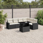 7-delige Loungeset met kussens poly rattan zwart