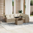 7-delige Loungeset met kussens poly rattan beige