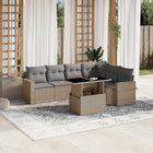 7-delige Loungeset met kussens poly rattan beige