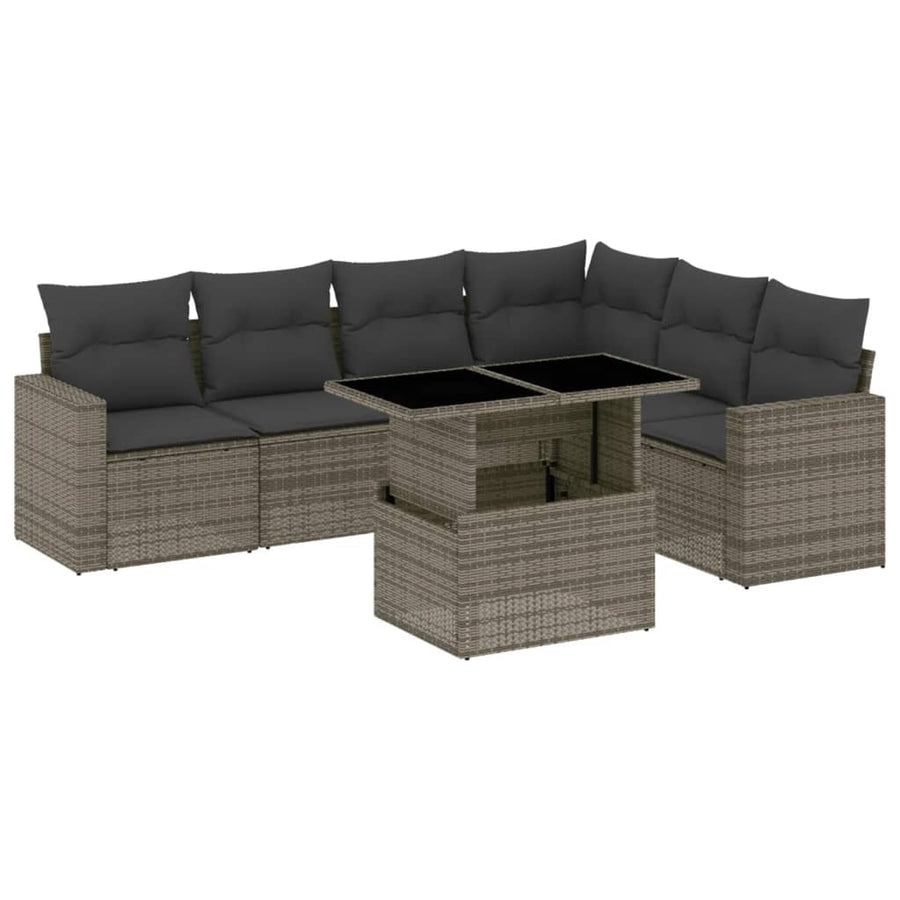 7-delige Loungeset met kussens poly rattan grijs