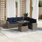7-piece garden sofa set with cushions, grey poly rattan