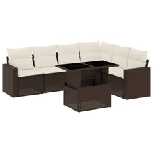 7-delige Loungeset met kussens poly rattan bruin