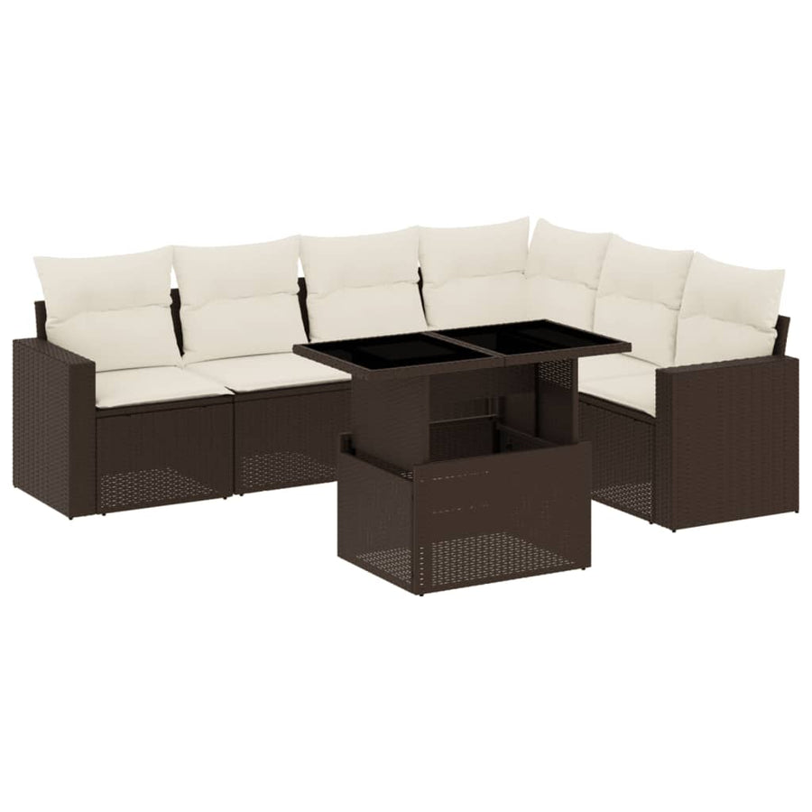 7-delige Loungeset met kussens poly rattan bruin