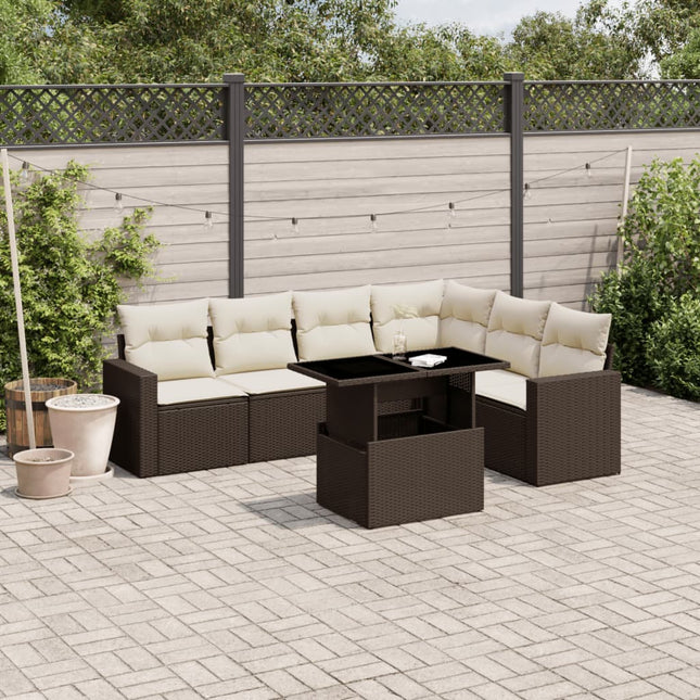 7-delige Loungeset met kussens poly rattan bruin