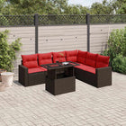 7-Piece Garden Bench Set with Cushions, Brown Poly Rattan