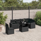 7-delige Loungeset met kussens poly rattan zwart