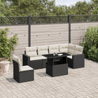 7-delige Loungeset met kussens poly rattan zwart