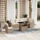 7-delige Loungeset met kussens poly rattan beige