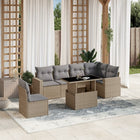 7-delige Loungeset met kussens poly rattan beige