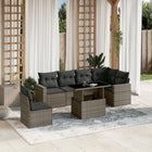 7-delige Loungeset met kussens poly rattan grijs