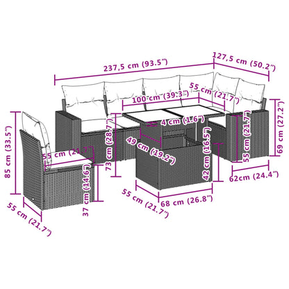 7-delige Loungeset met kussens poly rattan lichtgrijs