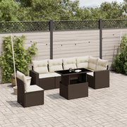 Loungeset poly rattan 7-delig bruin