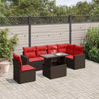 7-Piece Garden Bench Set with Cushions, Brown Poly Rattan
