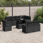 9-delige Loungeset met kussens poly rattan zwart