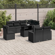 9-piece lounge set with cushions poly rattan black