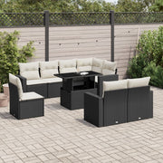 9-piece lounge set with cushions poly rattan black