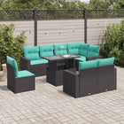 9-piece garden sofa set with cushions in black poly rattan
