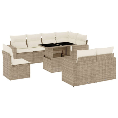 9-delige Loungeset met kussens poly rattan beige