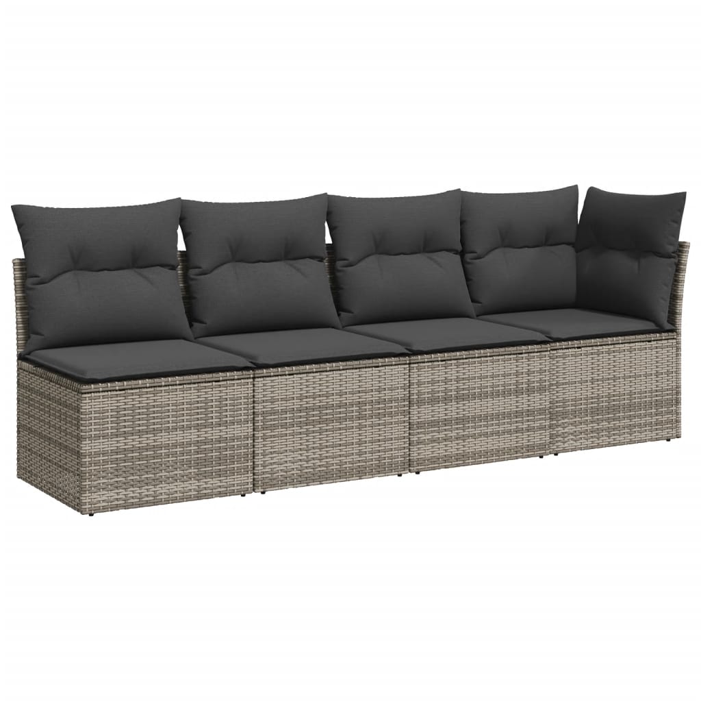 9-delige Loungeset met kussens poly rattan grijs