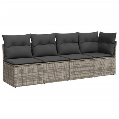 9-delige Loungeset met kussens poly rattan grijs