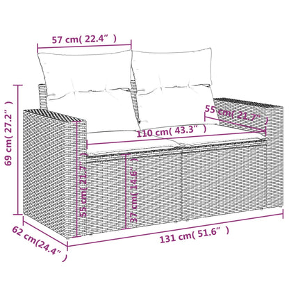 9-delige Loungeset met kussens poly rattan grijs