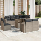 9-delige Loungeset met kussens poly rattan lichtgrijs