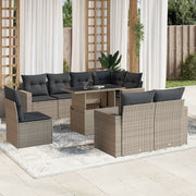 9-piece Lounge Set with Cushions Poly Rattan Light Grey