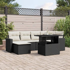 7-delige Loungeset met kussens poly rattan zwart