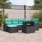 7-piece garden sofa set with cushions in black poly rattan
