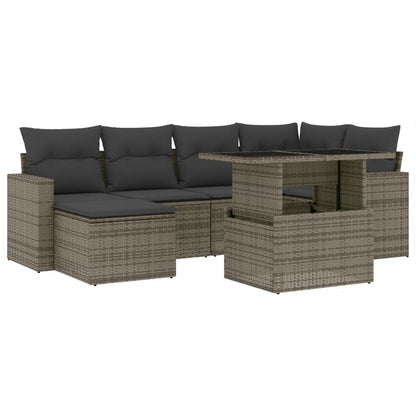 7-delige Loungeset met kussens poly rattan grijs