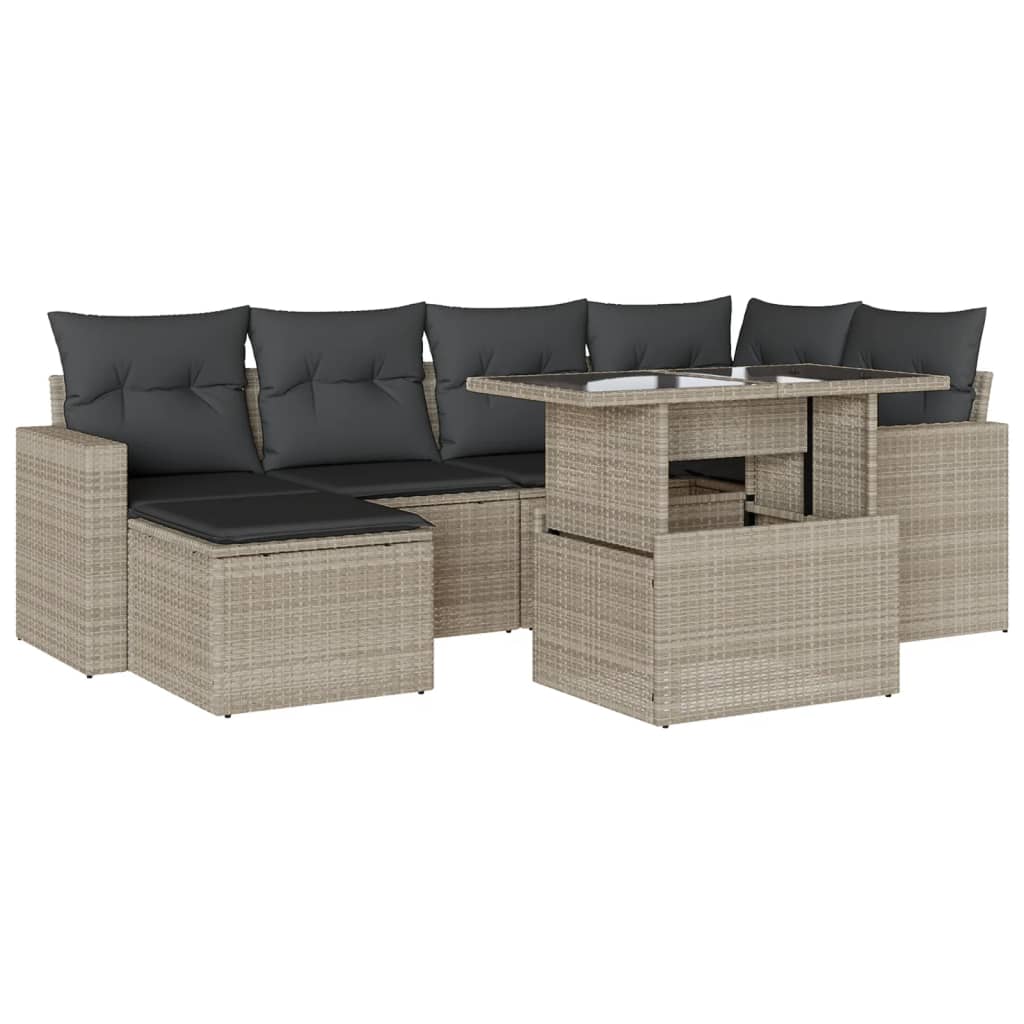 7-delige Loungeset met kussens poly rattan lichtgrijs