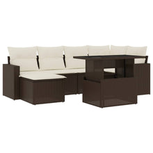 7-delige Loungeset met kussens poly rattan bruin