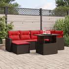7-Piece Garden Bench Set with Cushions, Brown Poly Rattan