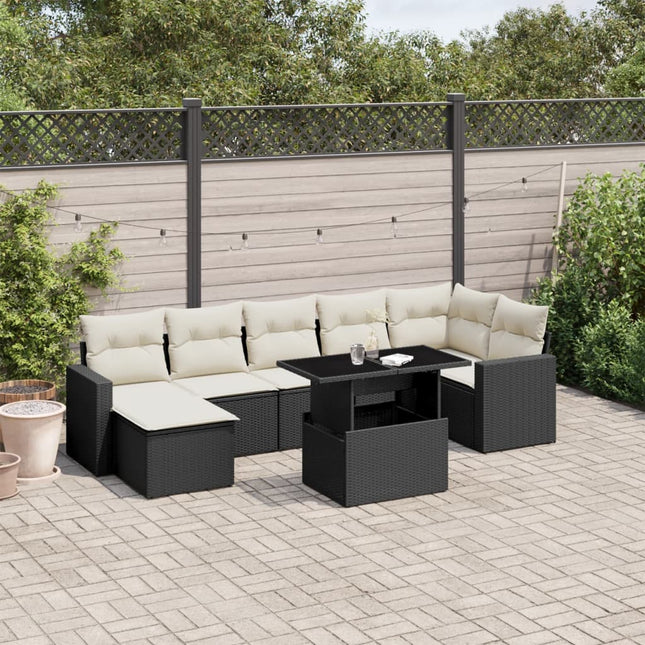 8-delige Loungeset met kussens poly rattan zwart