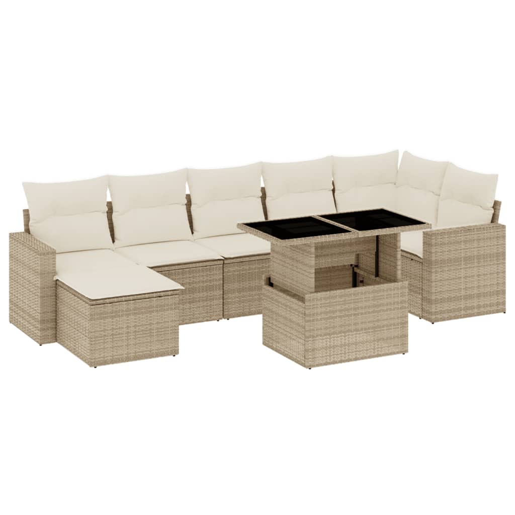 8-delige Loungeset met kussens poly rattan beige