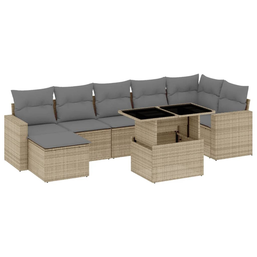 8-delige Loungeset met kussens poly rattan beige