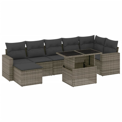 8-delige Loungeset met kussens poly rattan grijs