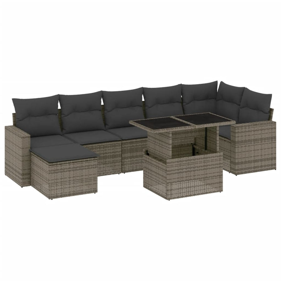 8-delige Loungeset met kussens poly rattan grijs