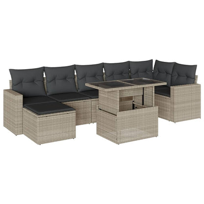 8-delige Loungeset met kussens poly rattan lichtgrijs