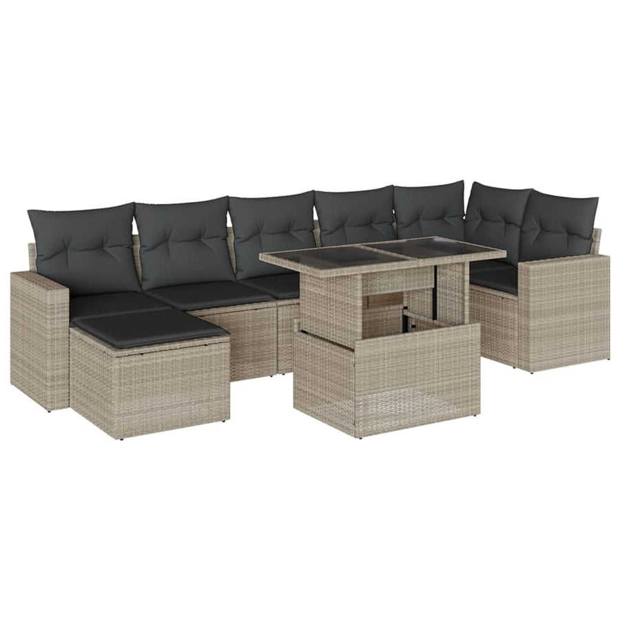 8-delige Loungeset met kussens poly rattan lichtgrijs