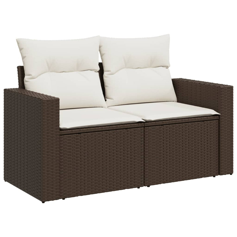 8-delige Loungeset met kussens poly rattan bruin