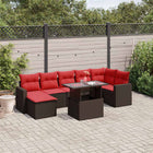 8-piece garden lounge set with cushions, brown poly rattan