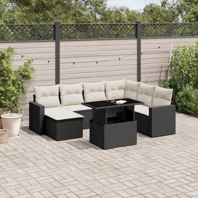 8-delige Loungeset met kussens poly rattan zwart